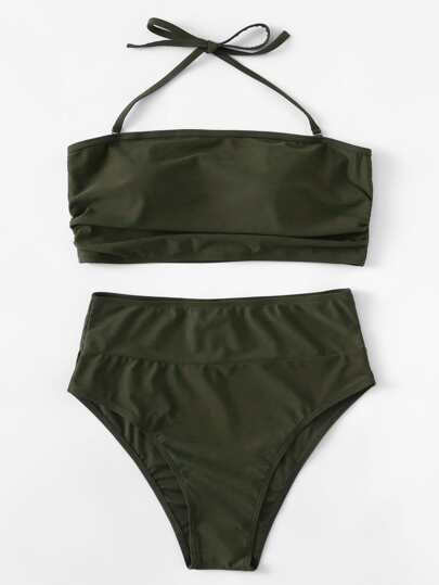 Conjunto de bikini bandeau con talle alto