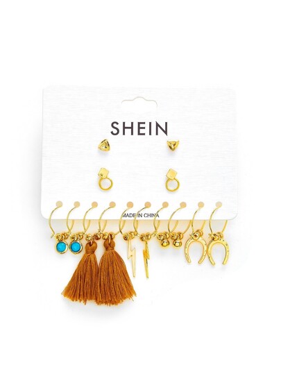 Conjunto de pendientes con adorno de flecos y turquesa