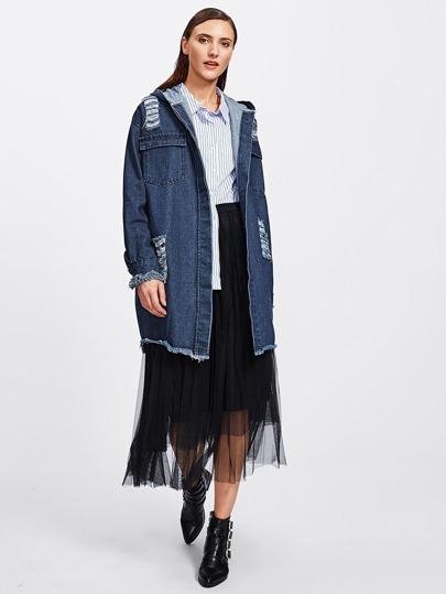 Manteau en jeans avec pan déchiré