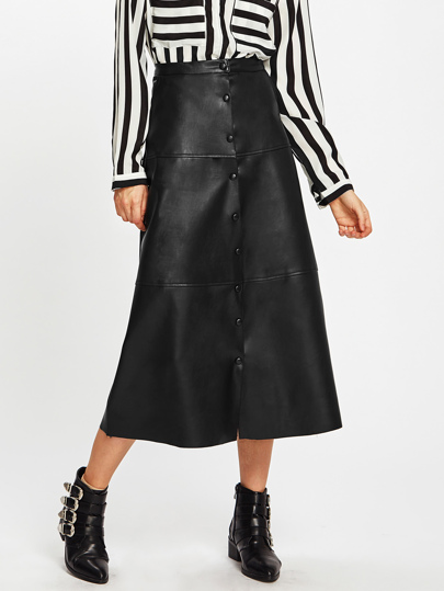Button Up PU Midi Skirt