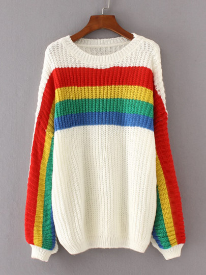 Jersey de hombros caídos a rayas de color combinado