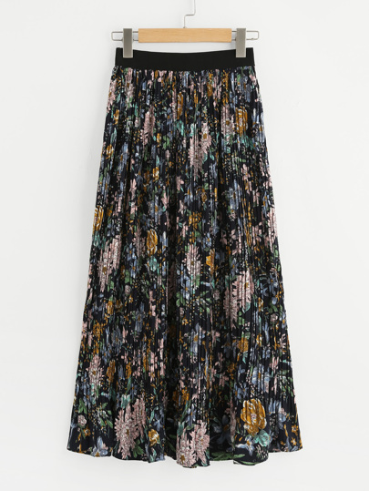 Floral Print Pleated Skirt