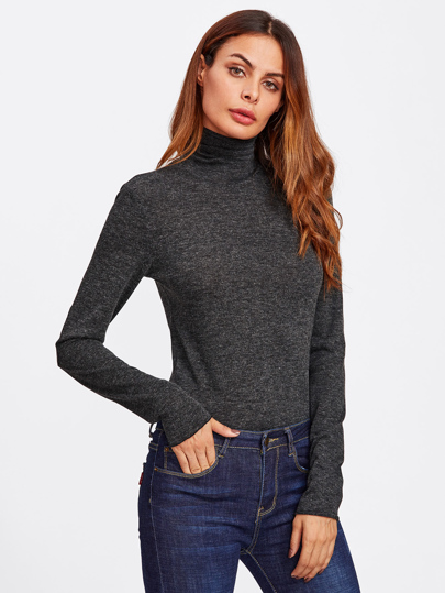 Elbow Patch High Neck Heathered Top