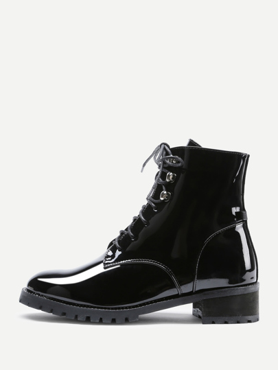 Bottes de cheville en cuir verni à lacets