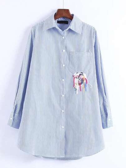 Embroidery Detail Striped Shirt Dress