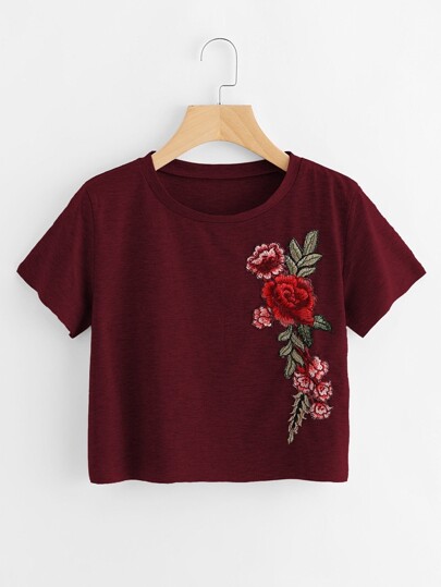 Crop T-Shirt mit Stickereien Applikation