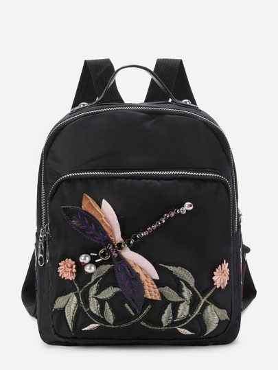 PU Rucksack mit Libelle und Blumen Schmuck