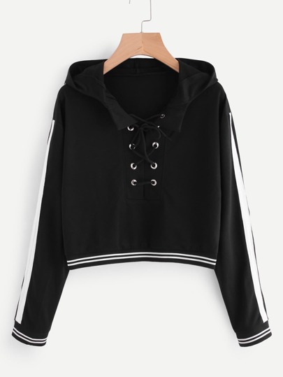 Hoodie mit Öse,Schnürung und Streifen