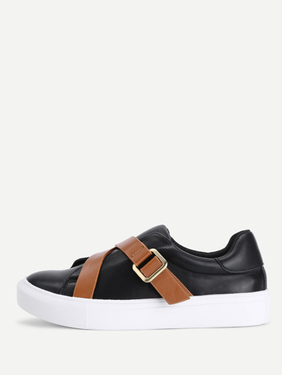 Contrast Buckle PU Trainers