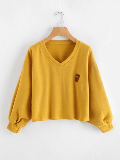 Sweat-shirt avec manche lanterne avec V col