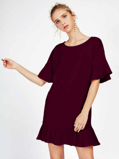 Frill Trim Drop Hem Dress