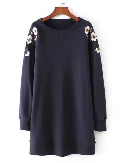 Vestido sudadera de manga raglán bordado de flor
