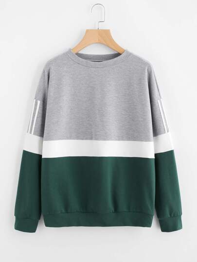 Striped Drop Shoulder Cut And Sew Sweatshirt