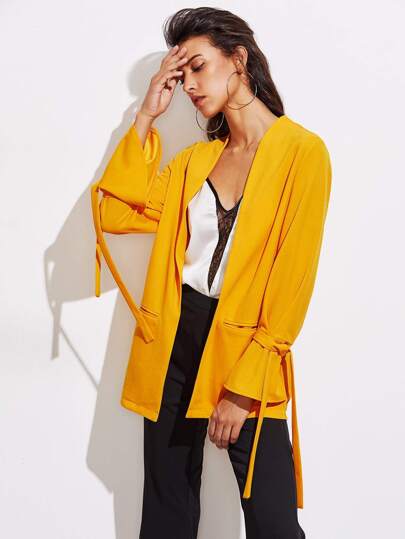 Tied Bell Cuff Welt Pocket Jersey Blazer