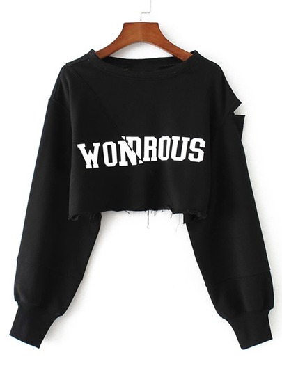 Sweat-shirt lacéré imprimé du slogan