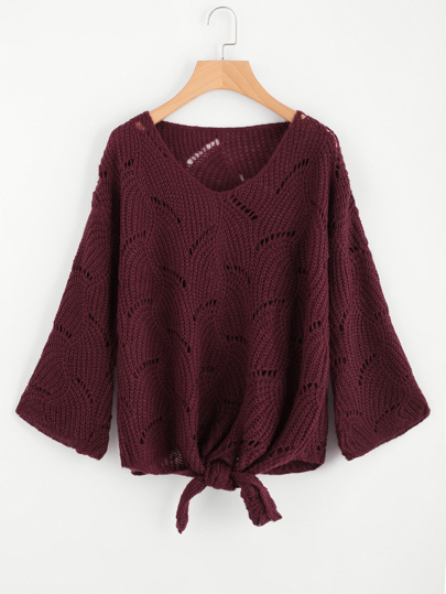 Pull avec nœud avant tricoté lâche