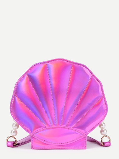 Faux Pearl Detail Shell Shaped PU Crossbody Bag