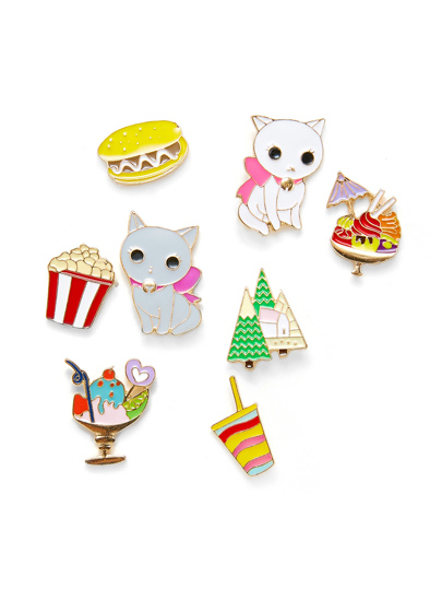 Cat & Dessert Design Brooch Set