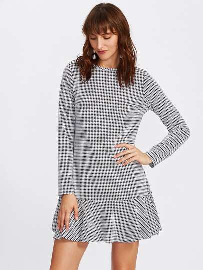 Flounce Hem Houndstooth Dress