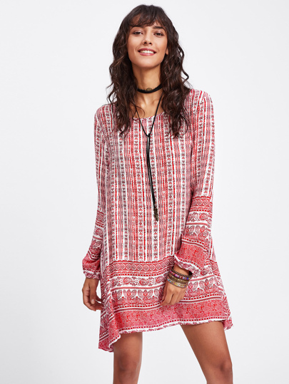 Vestido holgado con estampado azteca