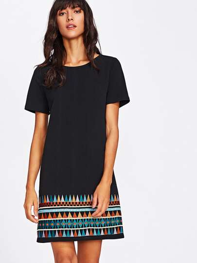 Aztec Embroidered Hem Dress