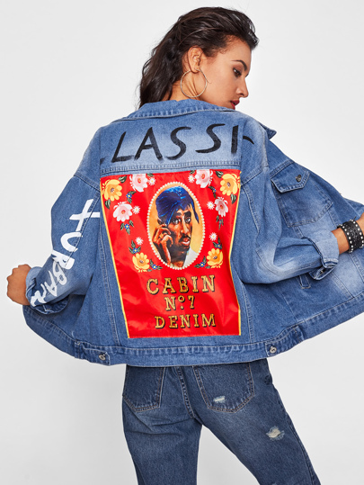 Giacca di jeans con stampa di lettera