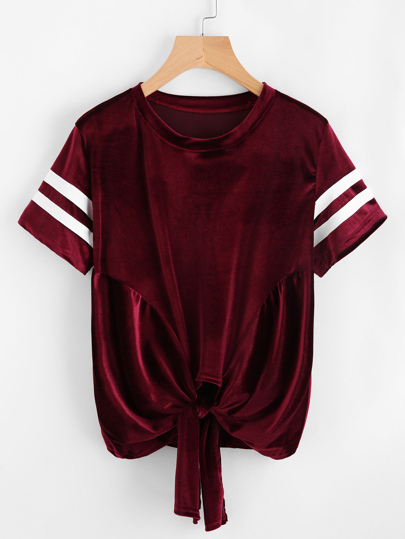 Tee-shirt à rayures en velours avec nœud