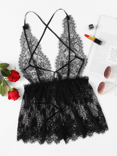 Eyelash Lace Cross Back Teddy