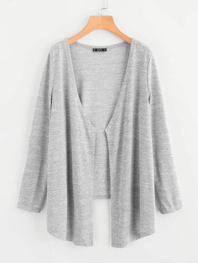 Open Front High Low Heathered Knit Coat