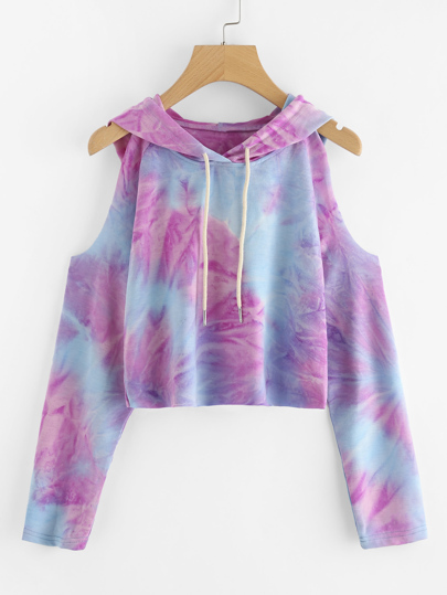 Camiseta corta con capucha de hombro al aire