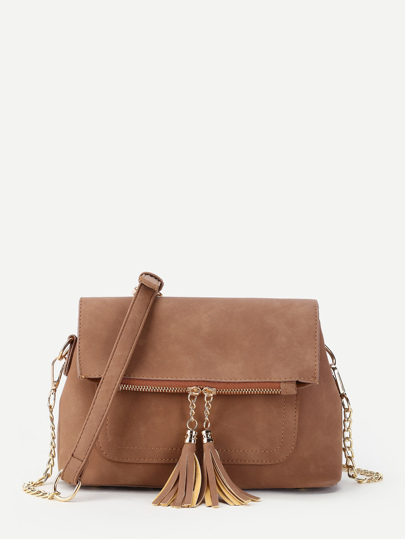 Double Tassel Detail PU Shoulder Bag