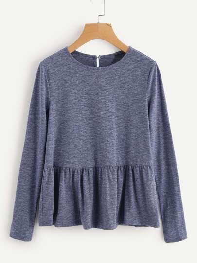 Buttoned Back Heather Knit Smock Top