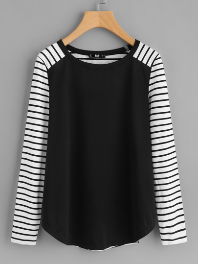Elbow Patch Detail Striped T-shirt