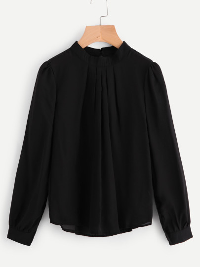 Pleated Detail Button Keyhole Back Chiffon Blouse