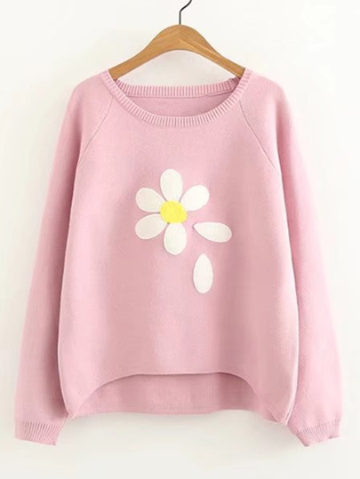 Jersey asimétrico de manga raglán con flor
