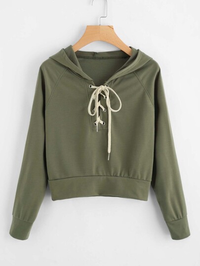 Sweat à capuche manche raglan à lacets