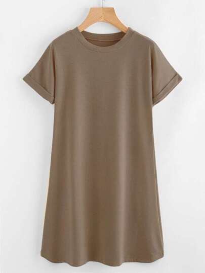 Rolled Sleeve Basic Tee Dress
