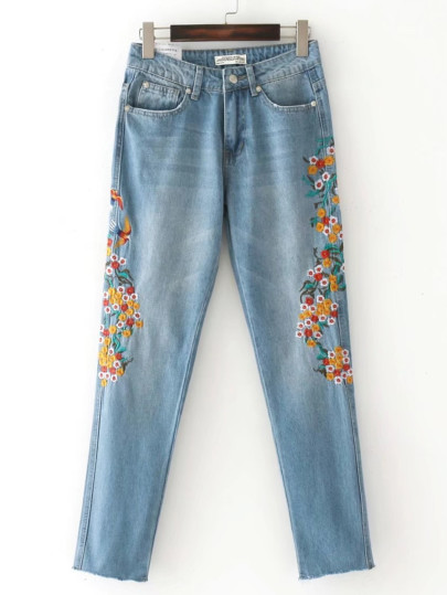 Pantaloni di jeans con ricamo di fiore