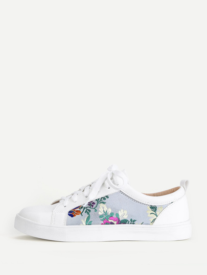 Flower Embroidery Lace Up Trainers
