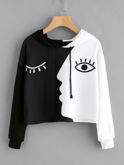 Contrast Face Print Hoodie