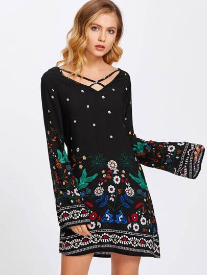 Vestido con tiras cruzadas con estampado floral