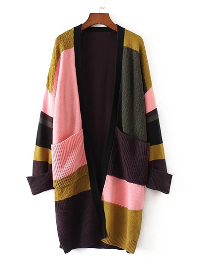 Cardigan color-block avec poche avant