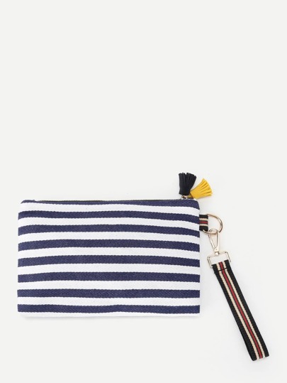 Sac à main imprimé des rayures avec franges