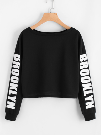 Sweat-shirt court imprimé alphabet avec la chute de l\'épaule