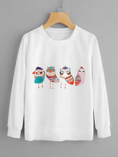 Cartoon Owl Print Sweatshirt