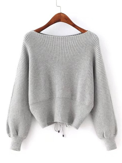 Pull col bateau à lacets au dos