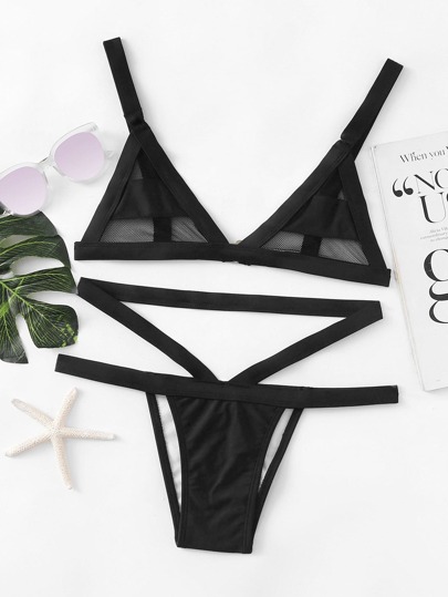 Conjunto de bikini de malla con pierna alta