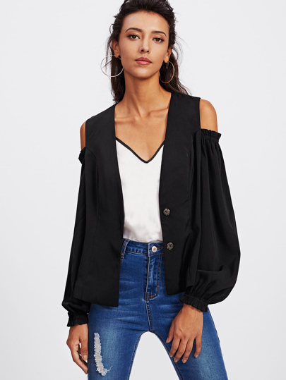 Blazer con spalle scoperte e maniche della lanterna
