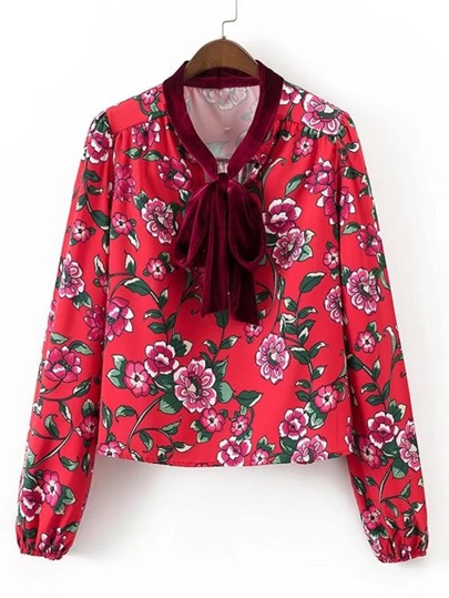 Blusa de calicó con lazo para atar de terciopelo