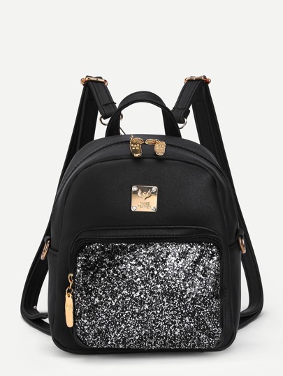 Sac à dos en PU avec poche et paillette avant